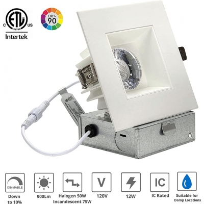 2‘‘4‘‘ Square Anti Glare Color Selectable 3CCT 3000K/4000K/5000K CRI90+  Dimmable Recessed Canless LED Downlight with Junction Box 120V ETL Listed IC Rated 